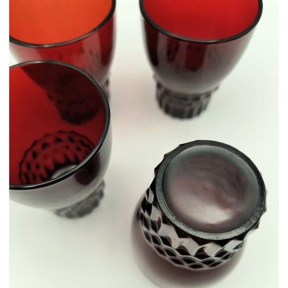 Set Of 4 Anchor Hocking Windsor Royal Ruby Flat Glass Tumblers With Cubist Base - Picture 3 of 5